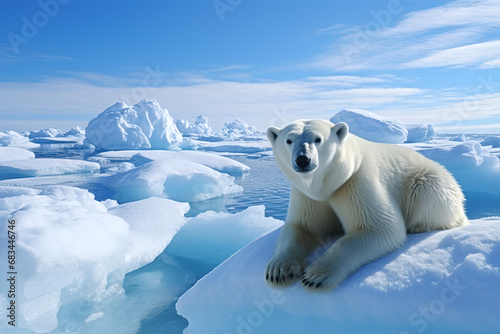 Polar bear in the Arctic. The concept of animal life in the wild.