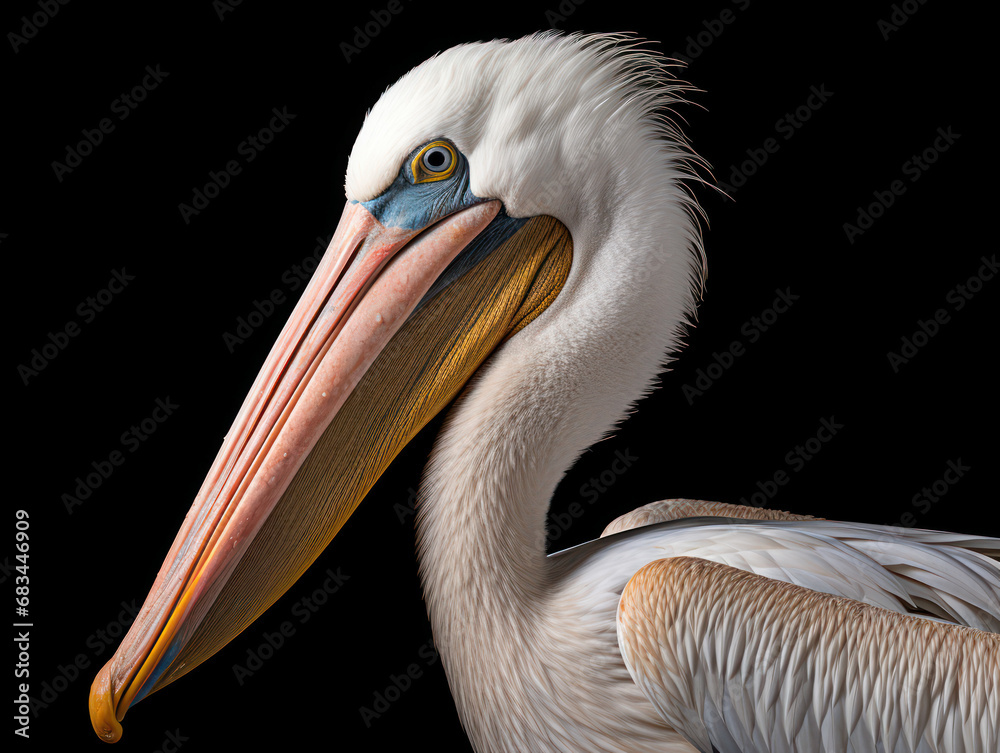 Pelican Studio Shot Isolated on Clear Black Background, Generative AI Pelican Studio Shot Isolated on Clear Black Background, Generative AI