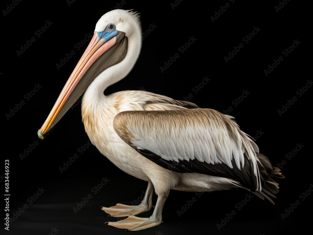 Pelican Studio Shot Isolated on Clear Black Background, Generative AI Pelican Studio Shot Isolated on Clear Black Background, Generative AI