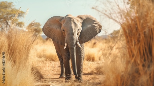 Closeup shot of a cute elephant walking on the dry.Generative AI