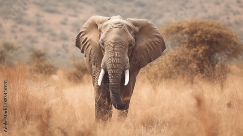 Closeup shot of a cute elephant walking on the dry.Generative AI