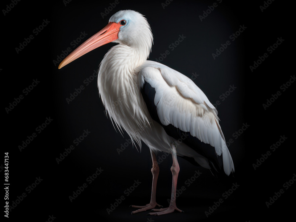 Fototapeta premium Stork Studio Shot Isolated on Clear Black Background, Generative AI