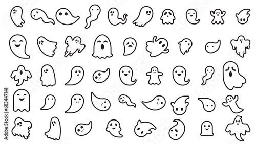 simple icon or silhouettes of halloween ghost on white background. Vector illustration editable.