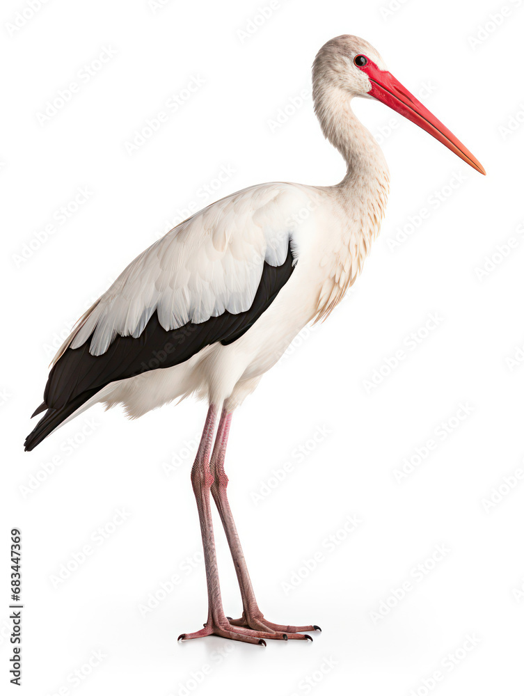 Stork Studio Shot Isolated on Clear White Background, Generative AI Stork Studio Shot Isolated on Clear White Background, Generative AI