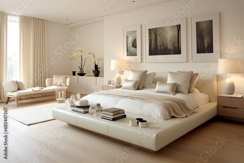 White bedroom in a luxury style  economical  looks warm and clean.