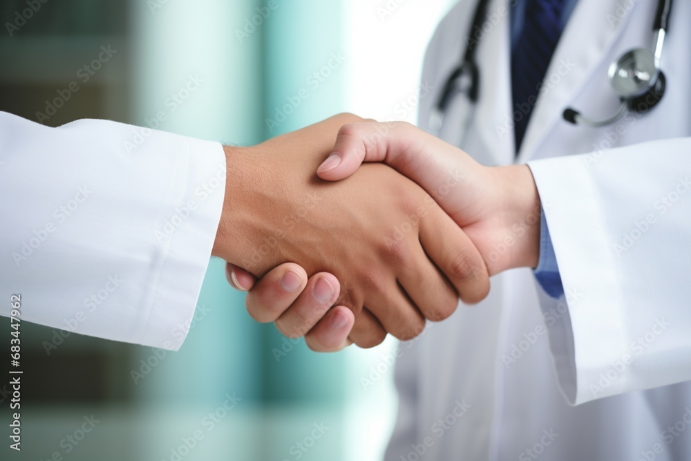 A Professional Gesture: Two Doctors Engaging in a Friendly Handshake A Professional Gesture: Two Doctors Engaging in a Friendly Handshake