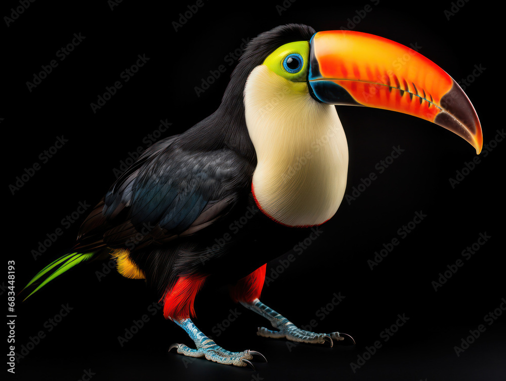 Fototapeta premium Tucan Studio Shot Isolated on Clear Black Background, Generative AI