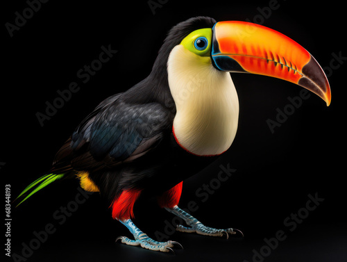 Tucan Studio Shot Isolated on Clear Black Background, Generative AI