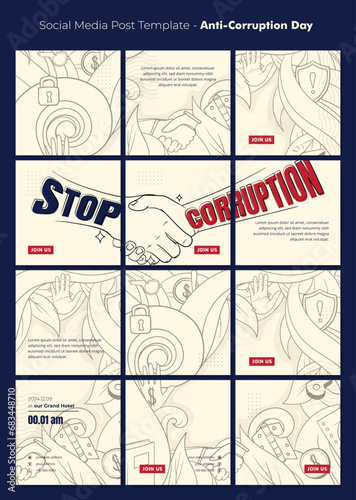 Social media post template with hand shake design for world anti-corruption day campaign design