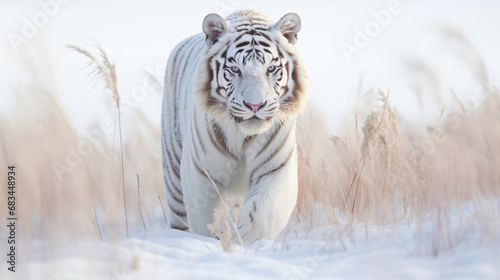 Albino Tiger Majesty in a Minimalist Snowy Meadow