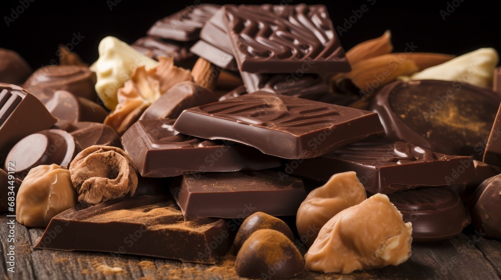 Assortment of chocolate. A tempting display capturing the delicious variety and decadence of different types of chocolate treats and sweets.