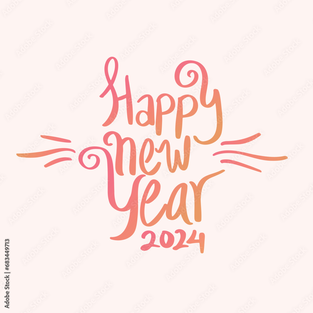 Happy new year 2024 design. Gradient number illustrations. Premium Hand drawing vector design for poster, banner, greeting and new year 2024 celebration