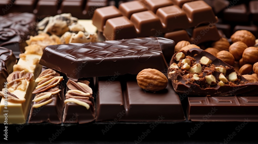 Assortment of chocolate. A tempting display capturing the delicious variety and decadence of different types of chocolate treats and sweets. Assortment of chocolate. A tempting display capturing the delicious variety and decadence of different types of chocolate treats and sweets.