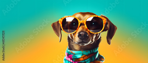 colourful funny portrait of Chihuahua dog wearing sunglasses