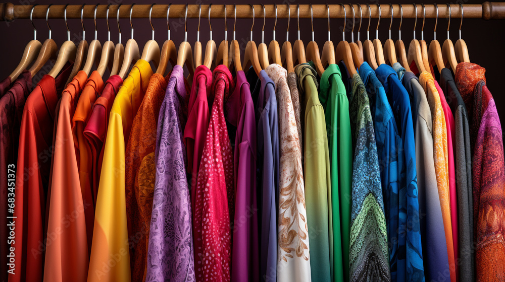 colorful clothes on hangers HD 8K wallpaper Stock Photographic Image 