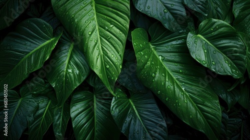 Closeup nature view of tropical green leaf