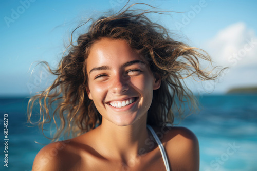 Young smiling woman on the Caribbean coast