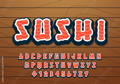 Sushi modern font effect, japanese food font