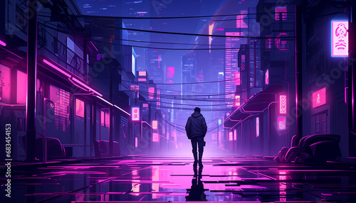 night city street in synthwave style photo