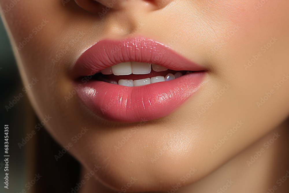 Fototapeta premium Photorealistic, beautiful female natural lips without lipstick close-up ,studio photo