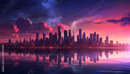 city skyline at sunset synthwave style future © EpicART