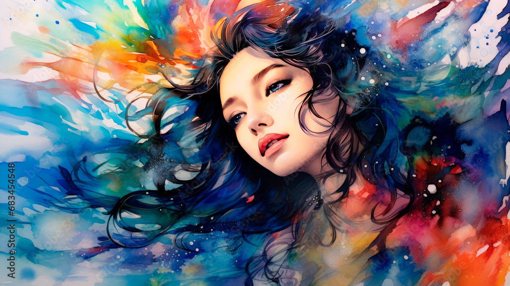 Painting of a beautiful Asian Woman gazing dreamily into space