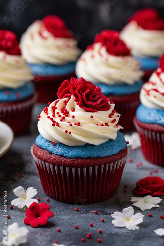 Red velvet cupcakes with cream cheese frosting for Valentines day