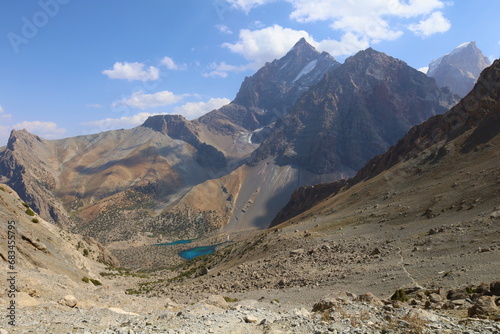 Alauddin lakes with turquoise water in Fann mountains, Tajikistan