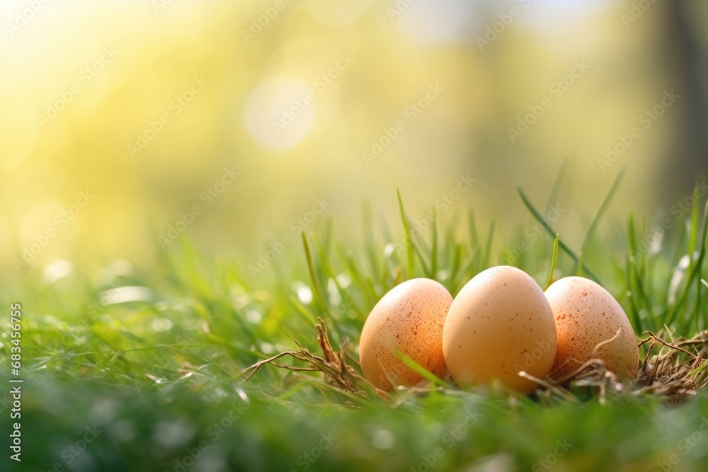 Three easter eggs on fresh green grass background. Easter concept. Three easter eggs on fresh green grass background. Easter concept.