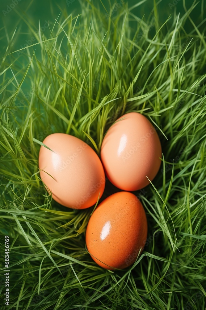 Three easter eggs on fresh green grass background. Easter concept. Three easter eggs on fresh green grass background. Easter concept.