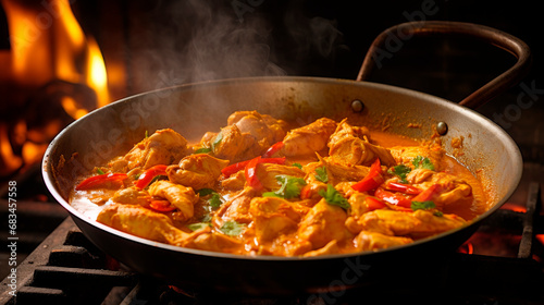 Curried chicken cooking on the stove