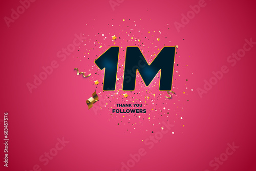 Blue golden 1M isolated on Pink background, Thank you followers peoples, 1k online social group, 2M photo