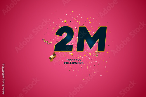 Blue golden 2M isolated on Pink background, Thank you followers peoples, 2k online social group, 3M photo