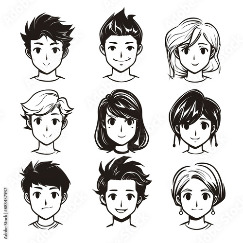 人物 色々な人の顔 ペン画セット
