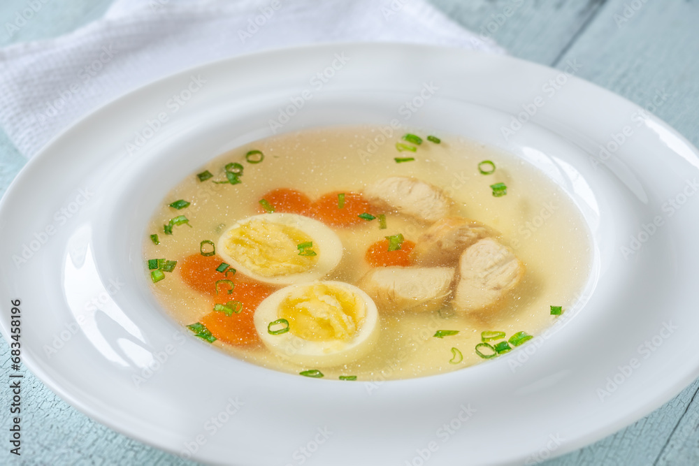 Chicken broth in plate