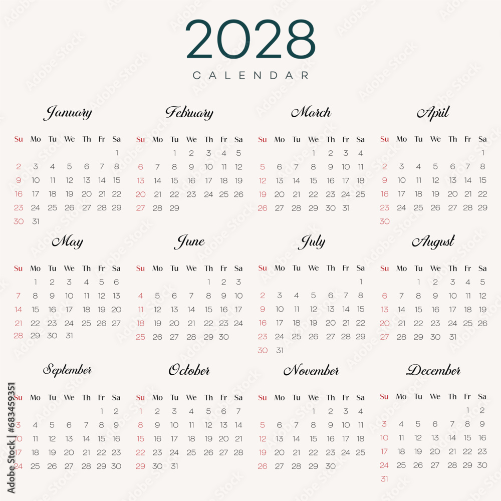 Calendar, for, 2024,2025,2026,2027,2028,2029,2030, 2031, isolated on a