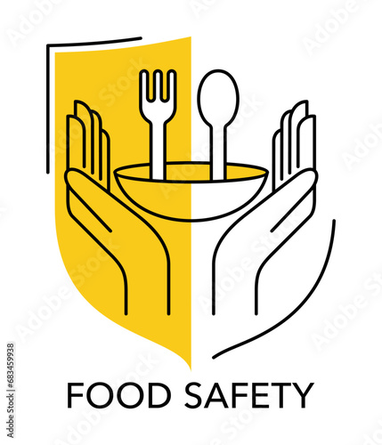 Food safety badge in thin line with shield 