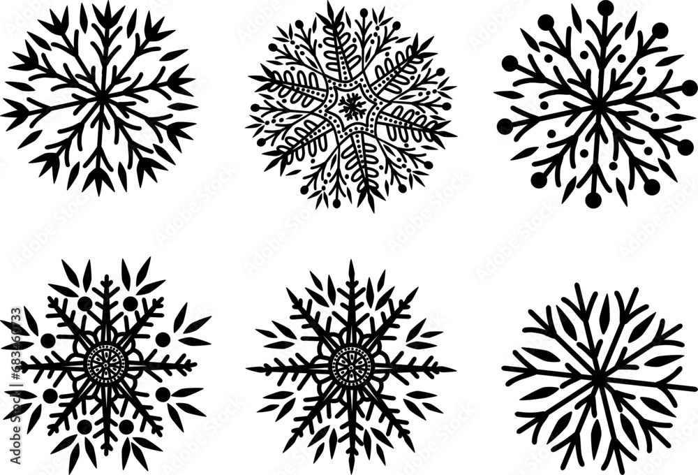 Obraz premium A set of snowflakes. A set of linear icons. Stock illustration. Vector illustration.