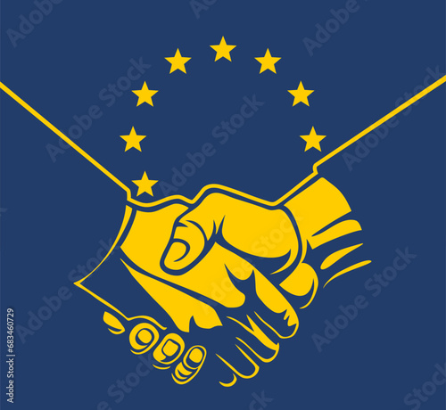 European Union flag with drawn handshake