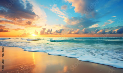Sea sand sky concept, sunset colors clouds, horizon, horizontal background banner. Inspire nature landscape, beautiful colors, wonderful sun rays © katobonsai