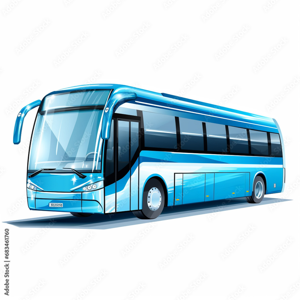 a drawn Blue bus on a white background
