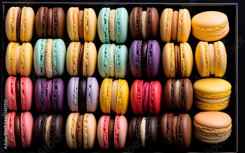 Top View of Colorful Delicious Macarons