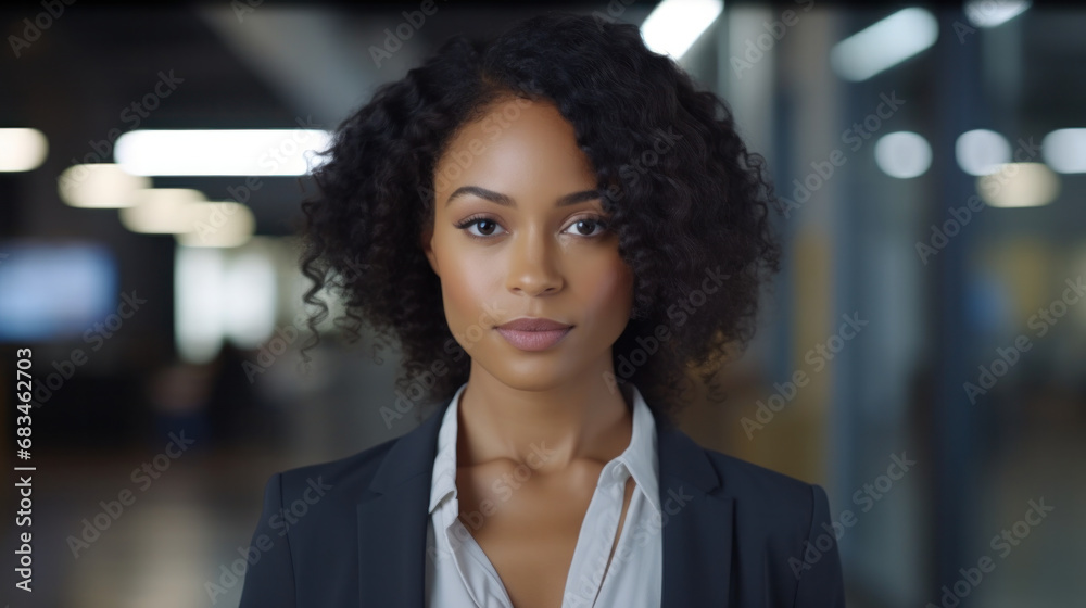Professional young black woman in a suit at the office exudes ...