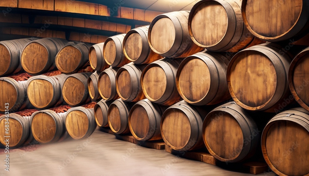 warehouse with wooden whiskey barrels suitable as a background
