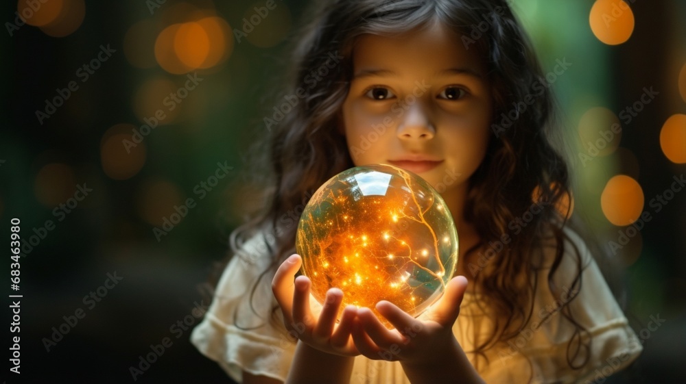 Glowing girl sphere illuminates fortune teller crystal ball image Ai generated art Glowing girl sphere illuminates fortune teller crystal ball image Ai generated art