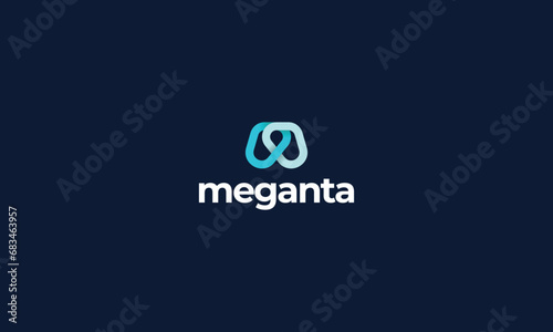 Letter M technological 3d blue colour minimal logo