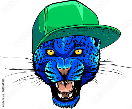 Portrait of a leopard in the cap on white background