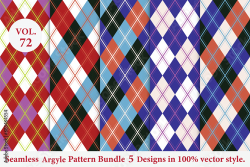 Argyle Pattern Bundle 5 designs Vol.72,geometric,Knitted,plaid