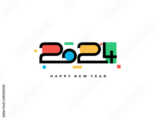 Happy new year 2024 design. With colorful truncated number illustrations. Premium vector design for poster, banner, greeting and new year 2024 celebration.