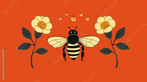  a bee sitting on top of a flower next to a bee on top of a plant with two bees on it.